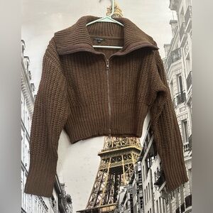 LEONA DOUBLE ZIP UP NECK CROPPED CARDIGAN EUC Size Small